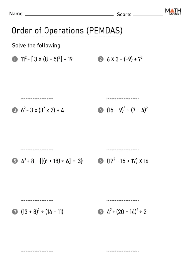 Glossary page highlighting key terms for the Order of Operations Sequencing worksheet for fifth graders