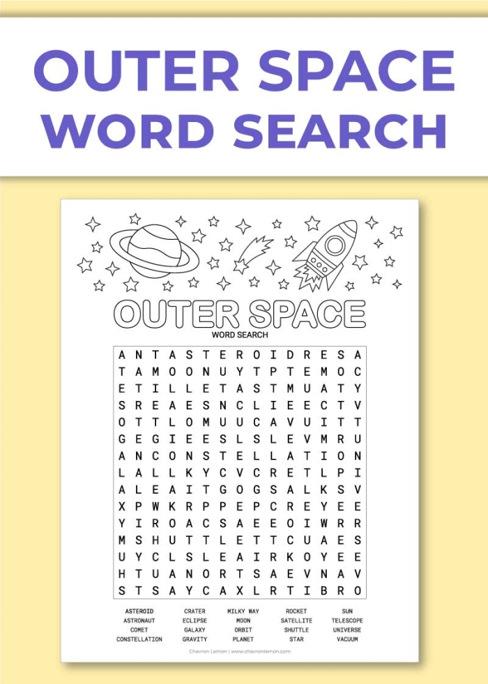 Space-themed subtraction word search for young learners, image 23 First Grade Outer Space subtraction word search worksheet with space vocabulary