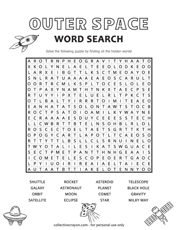 Explore space words and improve subtraction skills with this fun worksheet 25 First Grade subtraction Outer Space Word Search worksheet with space-themed vocabulary