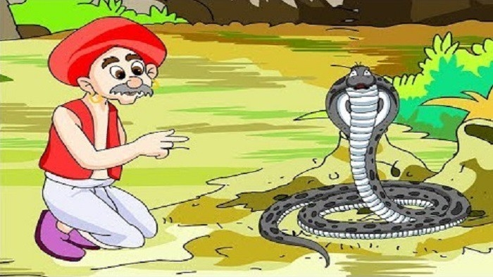 Life science worksheet image showing the Gold-Giving Snake story from Panchatantra series number 8 Illustration of the Gold-Giving Snake from Panchatantra featured in a fifth grade life science worksheet