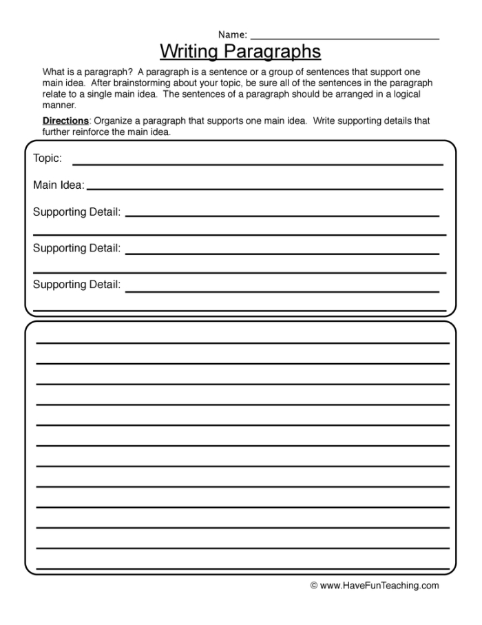 Reading worksheet for studying paragraphs featuring a top secret messages excerpt from Elizabeth Singer Hunt's book Fourth-grade students analyzing paragraph structure using a worksheet from The Secret Agent Training Manual