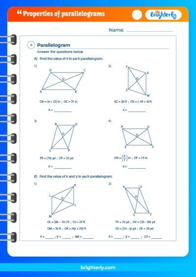 Third Grade Geometry Activity 25: Find and Color Parallelograms to Discover the Hidden Word Third grade worksheet showing various shapes for identifying parallelograms and coloring them to reveal a secret word