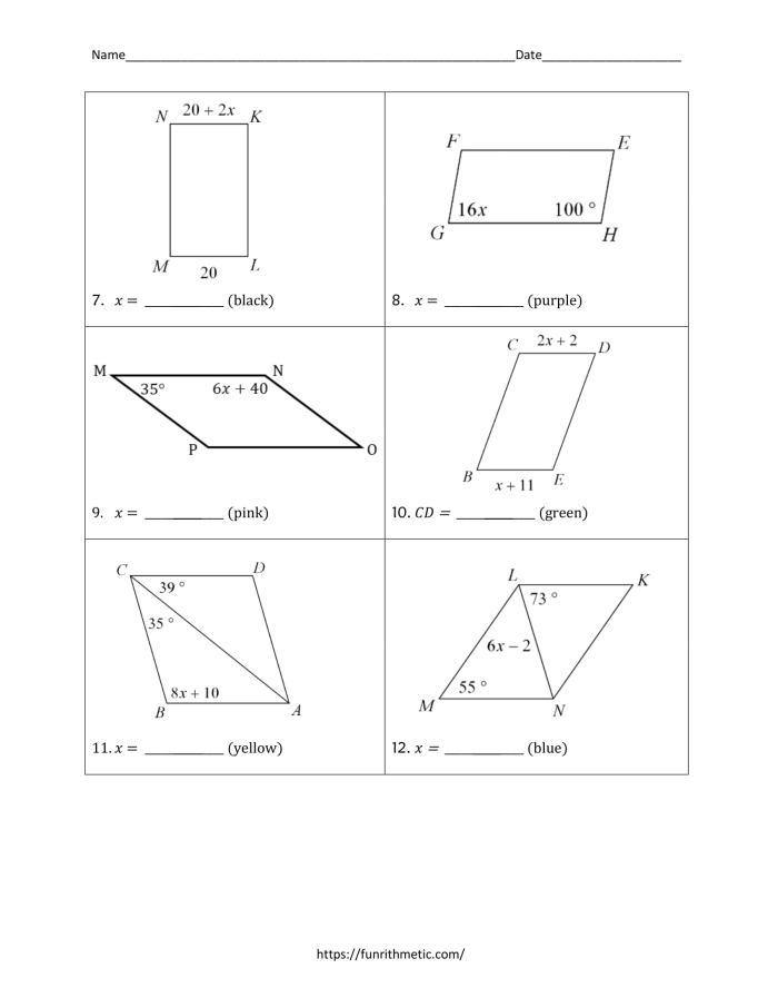 Colorful Identifying Parallelograms activity for third graders with hidden word puzzle part 4 Third grade worksheet featuring various shapes to identify parallelograms and reveal a secret word