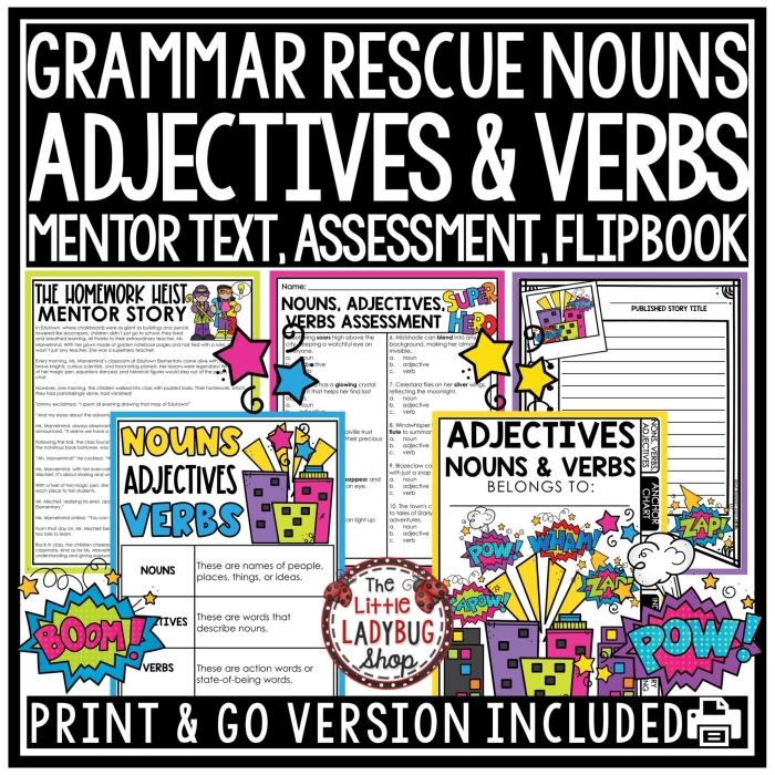 Worksheet 24 for practicing parts of speech in sentences for fifth graders Fifth grade students completing a Reviewing Parts of Speech worksheet identifying nouns, verbs, and adjectives