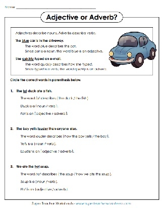 Worksheet 19 for practicing different word jobs in reading skills Fifth grade worksheet for reviewing parts of speech in sentences