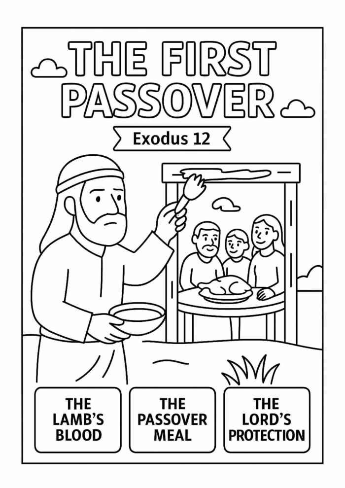 ALT text for a worksheet on Passover traditions featuring the Seder meal for second graders
