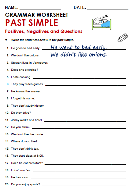 Get into Grammar Past Tense exercise for first graders working on verb tenses, image 15 First grade student completing a past tense worksheet focused on grammar practice