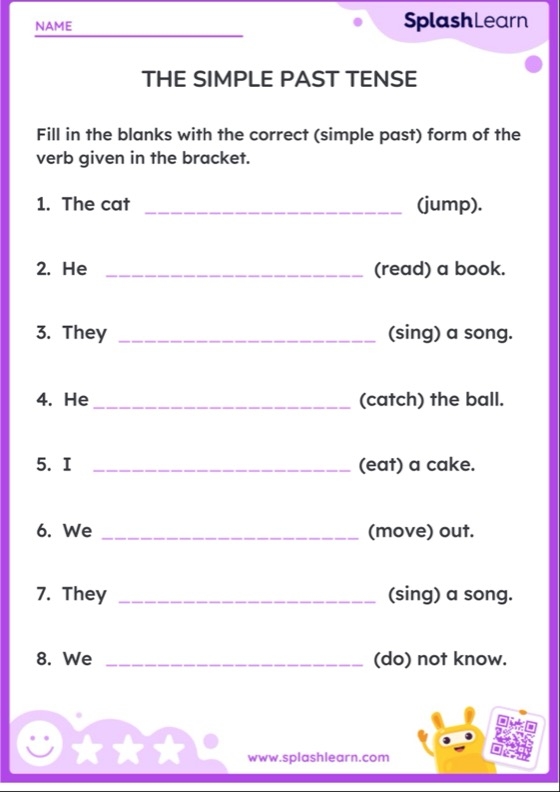 Worksheet for first grade multiplication focusing on past tense verbs, image 18 First grader practicing past tense sentences on a worksheet about past verbs