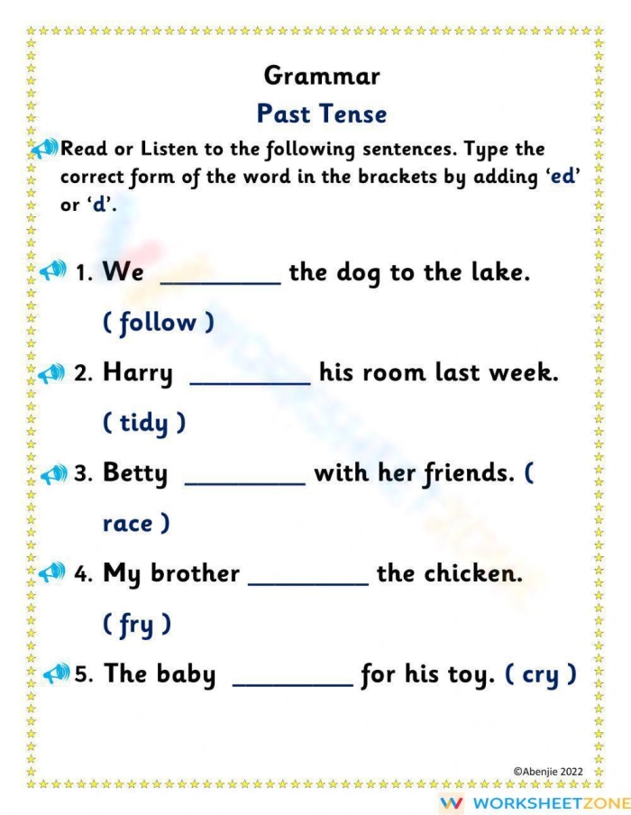 Get into Grammar Past Tense exercise for first grade students, image 22 First grader working on a Get into Grammar worksheet focused on past tense verbs