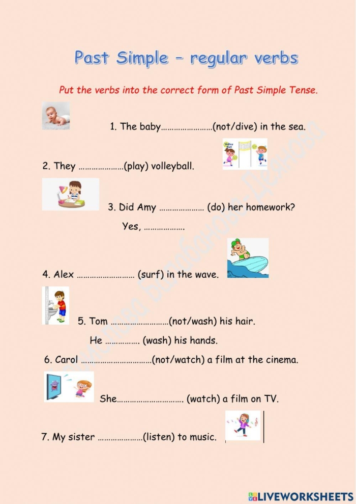 Past tense grammar exercises for first graders on worksheet 6 First grade worksheet on past tense verbs for practicing grammar