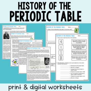 Fifth grade worksheet exploring the history and development of the periodic table