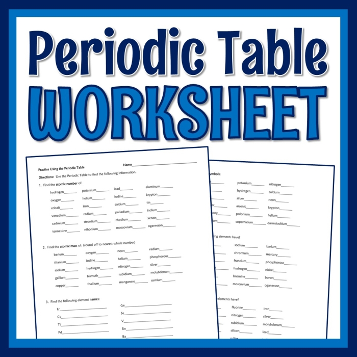 Fifth grade worksheet showing how to interpret the periodic table of elements