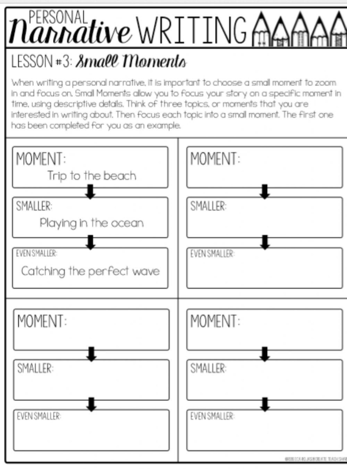 Engaging phonics activity for personal storytelling in third grade learners Third grade student working on a personal narrative writing worksheet about their own experiences