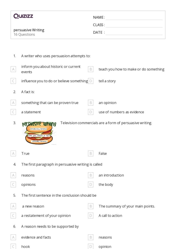 Fourth-grade worksheet for persuasive writing about soda with structured paragraph sections