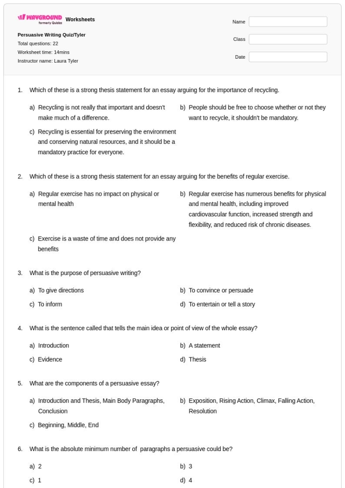 Fourth grade student worksheet for persuasive writing about soda with structured paragraph prompts