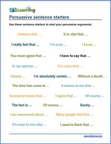 Persuasive Writing Frames worksheet for young students page nine Fifth Grade worksheet with sentence frames to support persuasive writing skills