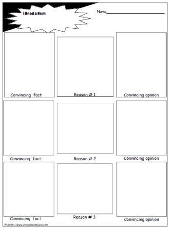 Persuasive Writing Organizer for Young Writers Grade 3 Worksheet 12 Third grade persuasive writing graphic organizer template showing spaces for topic sentence reasons and concluding sentence practice worksheet 12