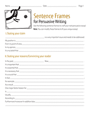 Worksheet template 23 for building persuasive writing skills in young students Fifth grade worksheet with sentence frames for persuasive writing exercises