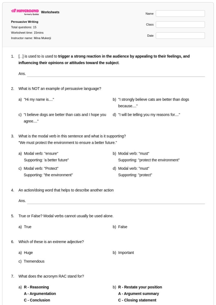 Fourth grade worksheet guiding students to write a persuasive paragraph about soda with structured arguments