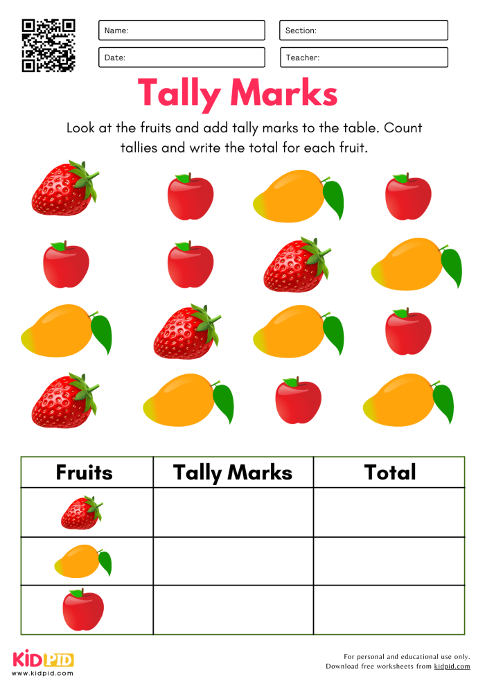 First Grade worksheet featuring adorable pets to help kids practice data tallying