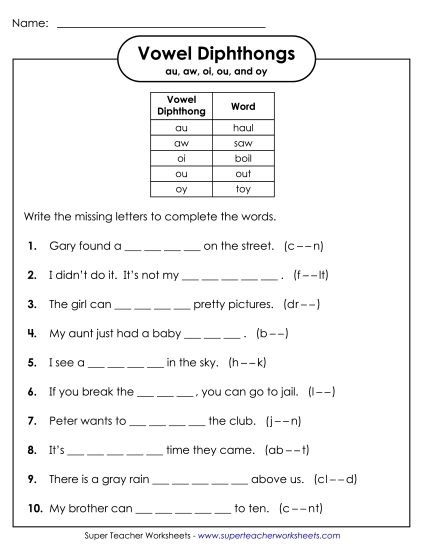 First graders practicing the AW vowel diphthong with a fun phonics worksheet