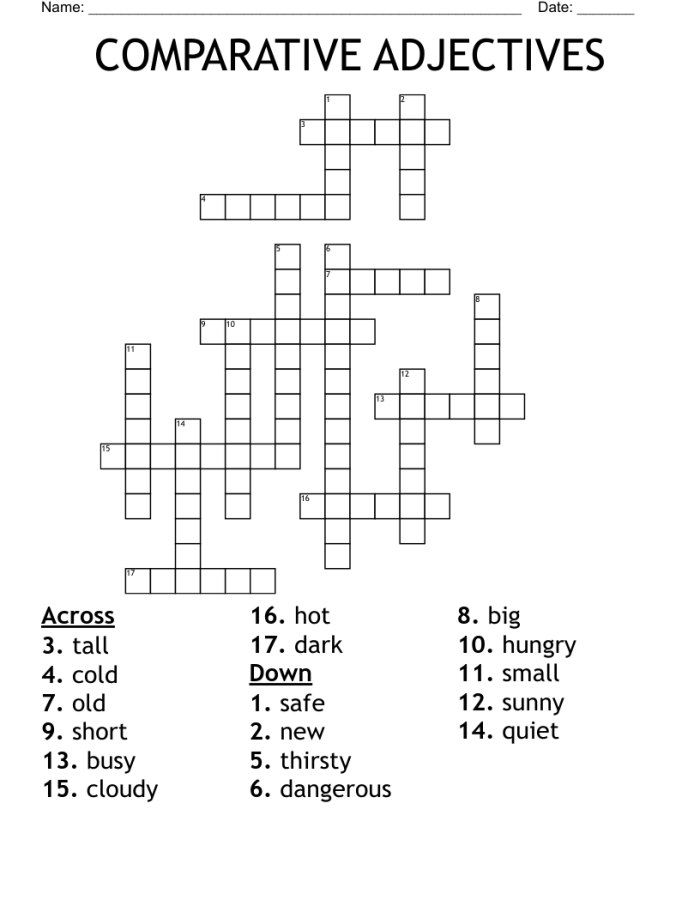 Second Grade adjectives crossword puzzle for phonics practice with descriptive words