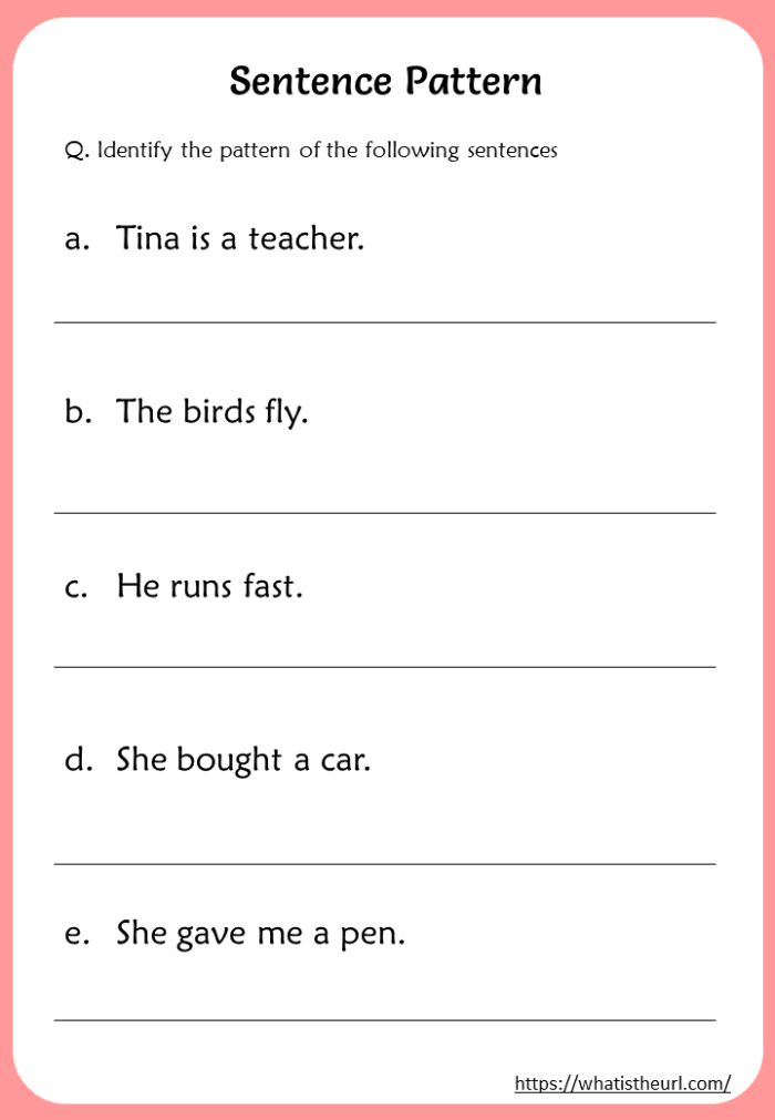 Word Patterns in Sentences Level 1 worksheet for third grade phonics learners 21 Third Grade phonics worksheet on word patterns in sentences with fill-in-the-blank exercises