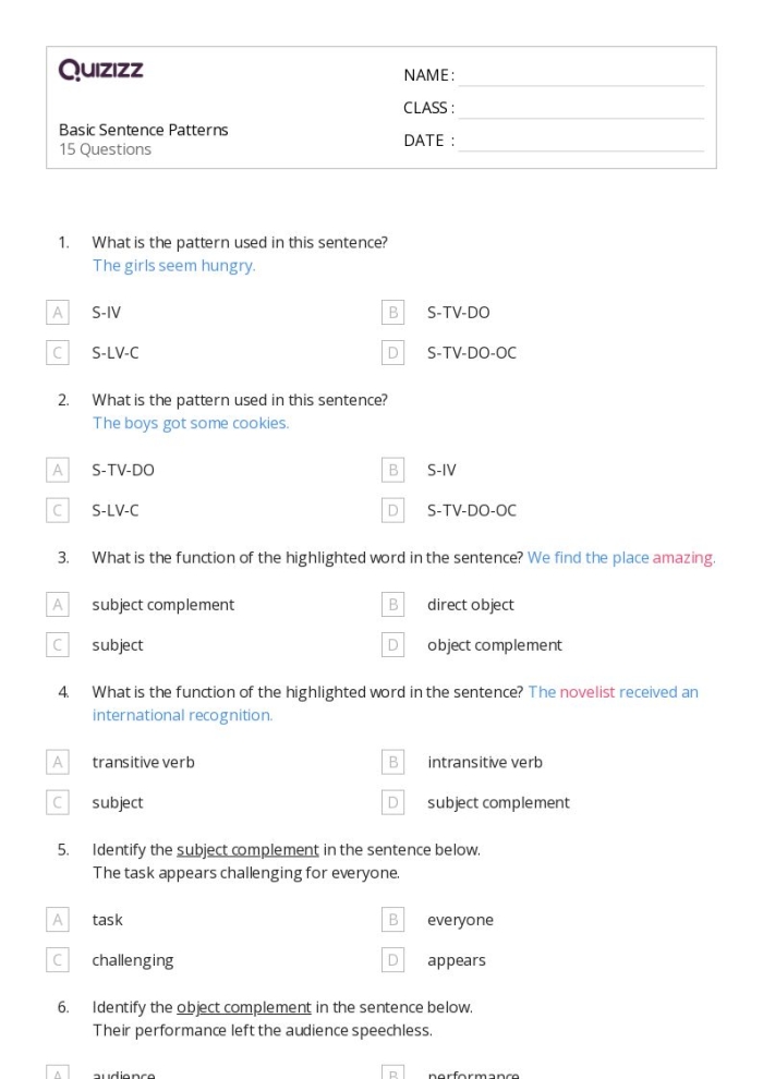 Level 1 Word Patterns in Sentences worksheet helping students build grammar skills Third Grade phonics worksheet on word patterns in sentences for early learners