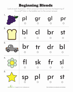 Phonics worksheet focusing on beginning consonant blends for first graders First Grade Blending Consonants worksheet for phonics practice