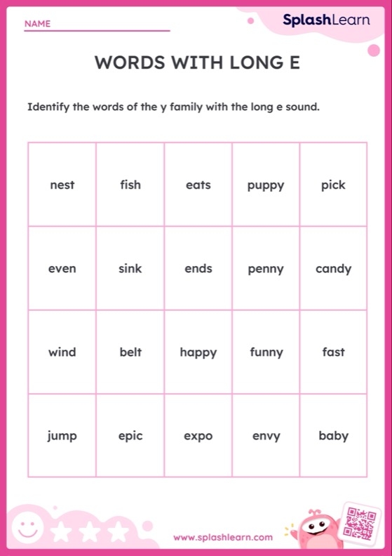First Grade phonics worksheet focusing on Y as a long I vowel sound