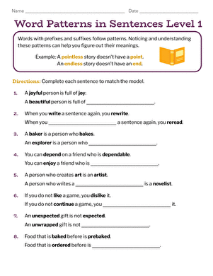 Word Patterns in Sentences Level 1 worksheet for third grade phonics practice image 23 Third grade phonics worksheet focusing on word patterns in sentences for early grammar skills