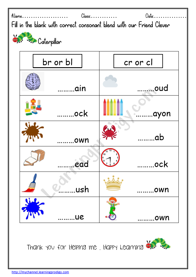Blending Consonants practice worksheet for young learners in grade one, image eleven First Grade phonics worksheet focusing on blending consonants for subtraction exercises