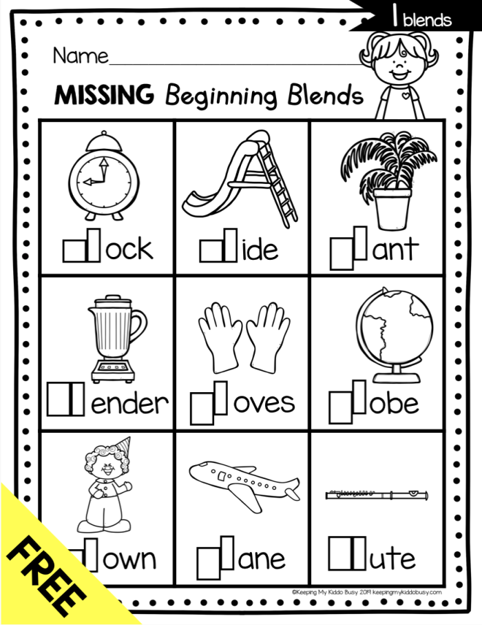 Blending consonants practice worksheet for young learners number 18 First Grade phonics worksheet focused on blending consonants for subtraction skills