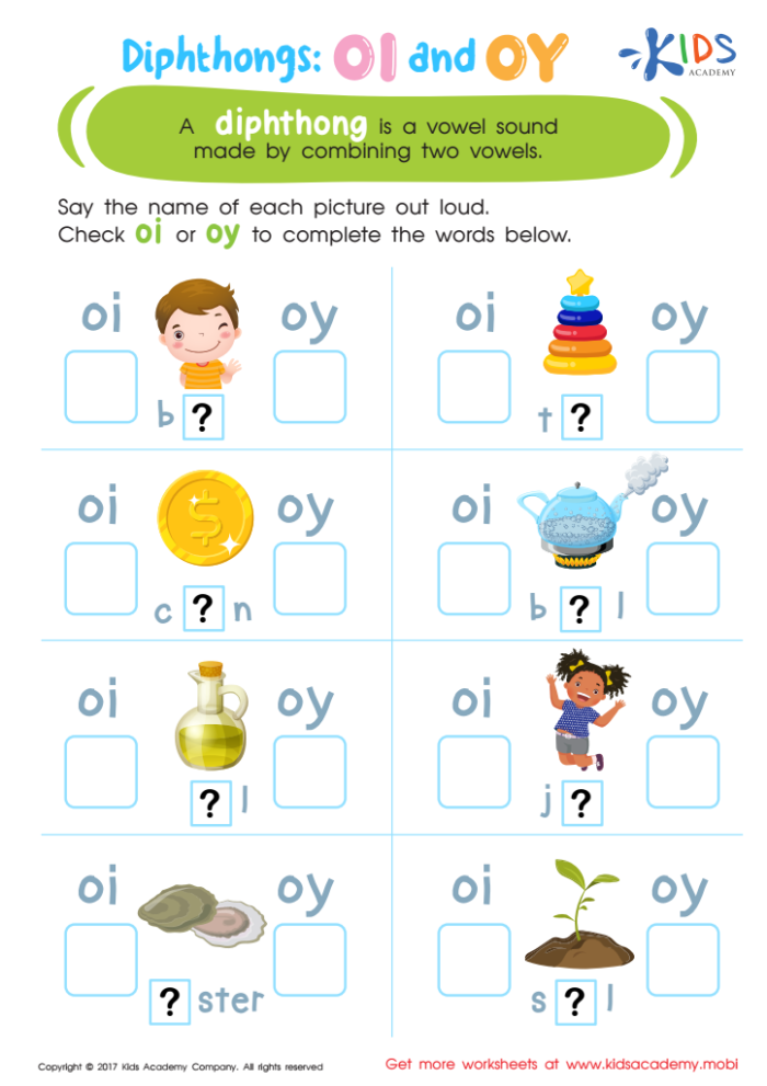 First Grade students practicing the AW vowel diphthong with a fun phonics worksheet
