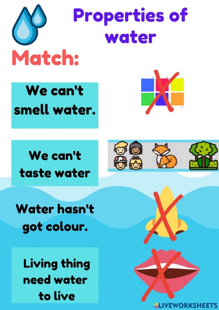 Educational resource on water's specific heat and kinetic energy concepts Worksheet explaining the physical properties of water for fourth graders