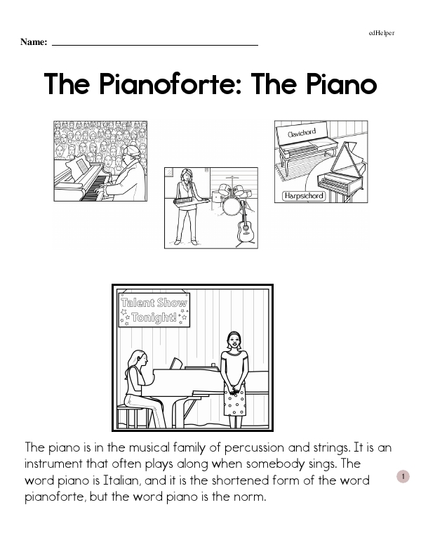 Discover the fascinating origins of the piano with this educational worksheet for grade four Fourth grade worksheet exploring the history and facts about the piano