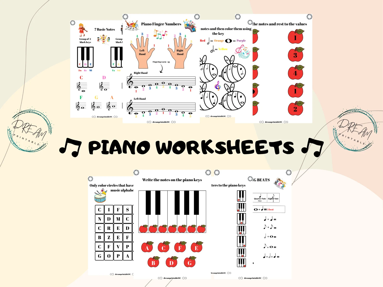 Worksheet image 10 showing mixed math operations with a focus on piano history facts Fourth grade worksheet exploring the history of the piano and its musical impact