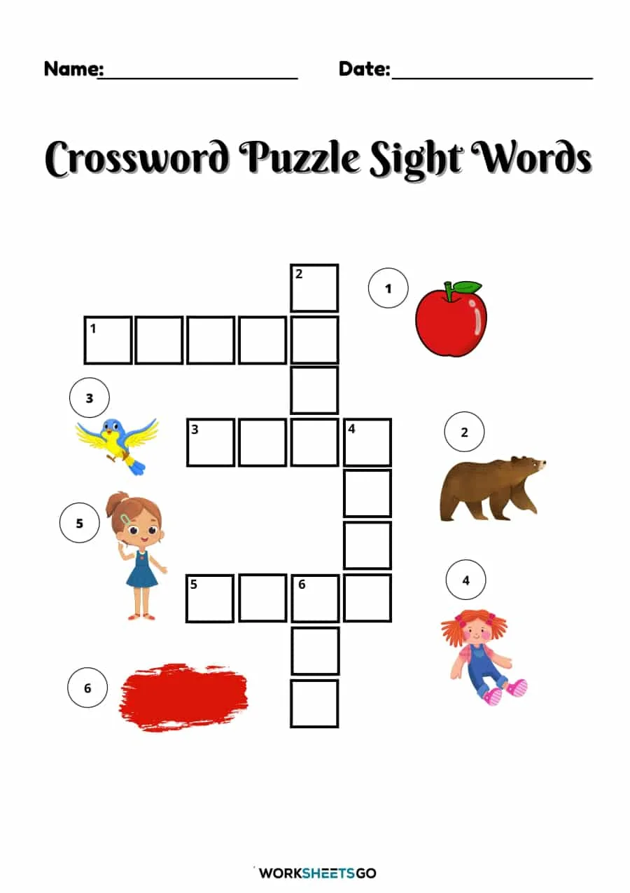 Engaging Fruit Picture Crossword Worksheet for First Grade Learning Colorful picture crossword puzzle featuring various fruits for kids