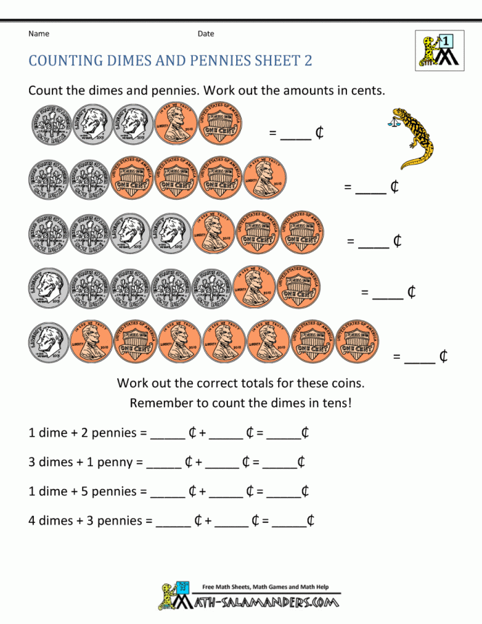 Second Grade worksheet featuring money and place value with hundreds, tens, and ones for learning patterns