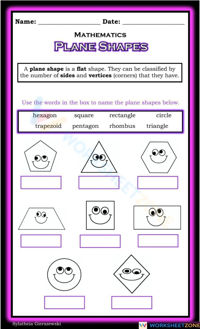 Second Grade Plane Figures worksheet coloring activity for shape recognition