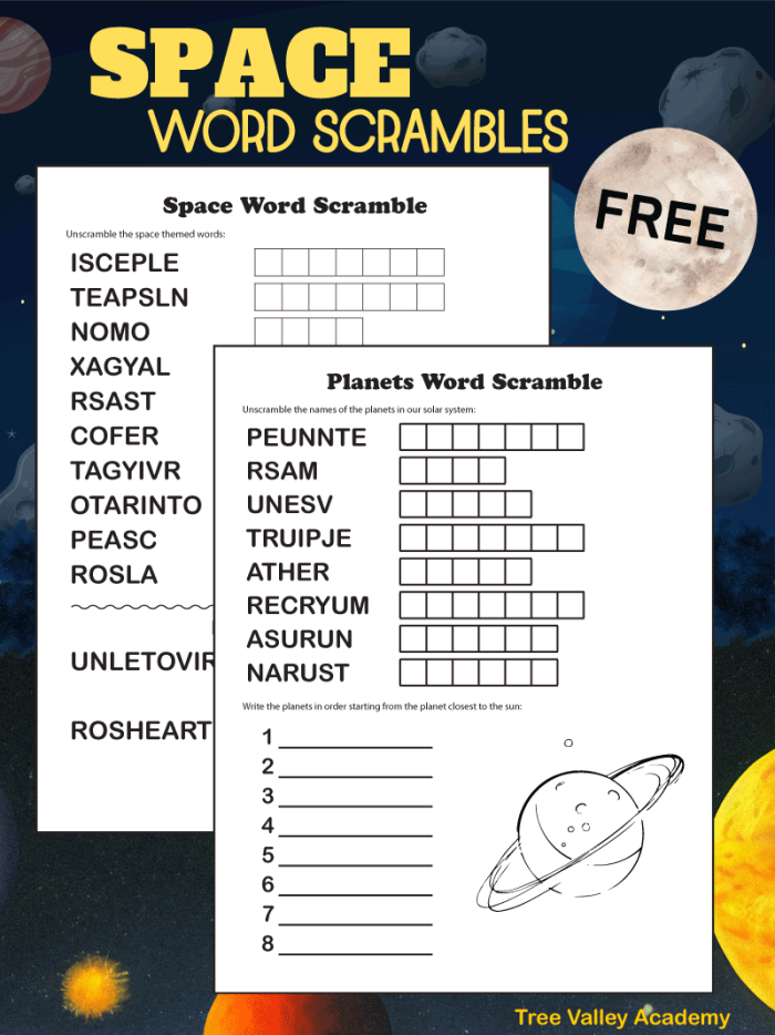 Fun science activity with mixed-up planet names for third graders on page eleven Third grade worksheet showing scrambled letters of planet names for kids to solve