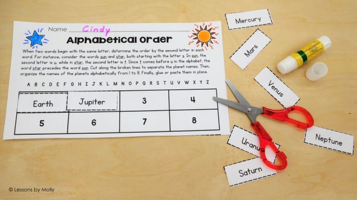 Planet name scramble exercise from a third grade science worksheet on planets Third grade worksheet with scrambled planet names for kids to decode