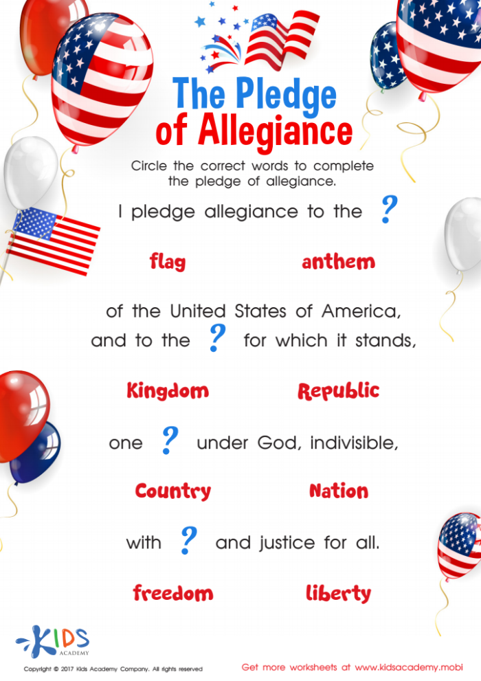 Pledge of Allegiance Coloring Sheet for Beginning Readers First grade students coloring and learning the Pledge of Allegiance with phonics activities