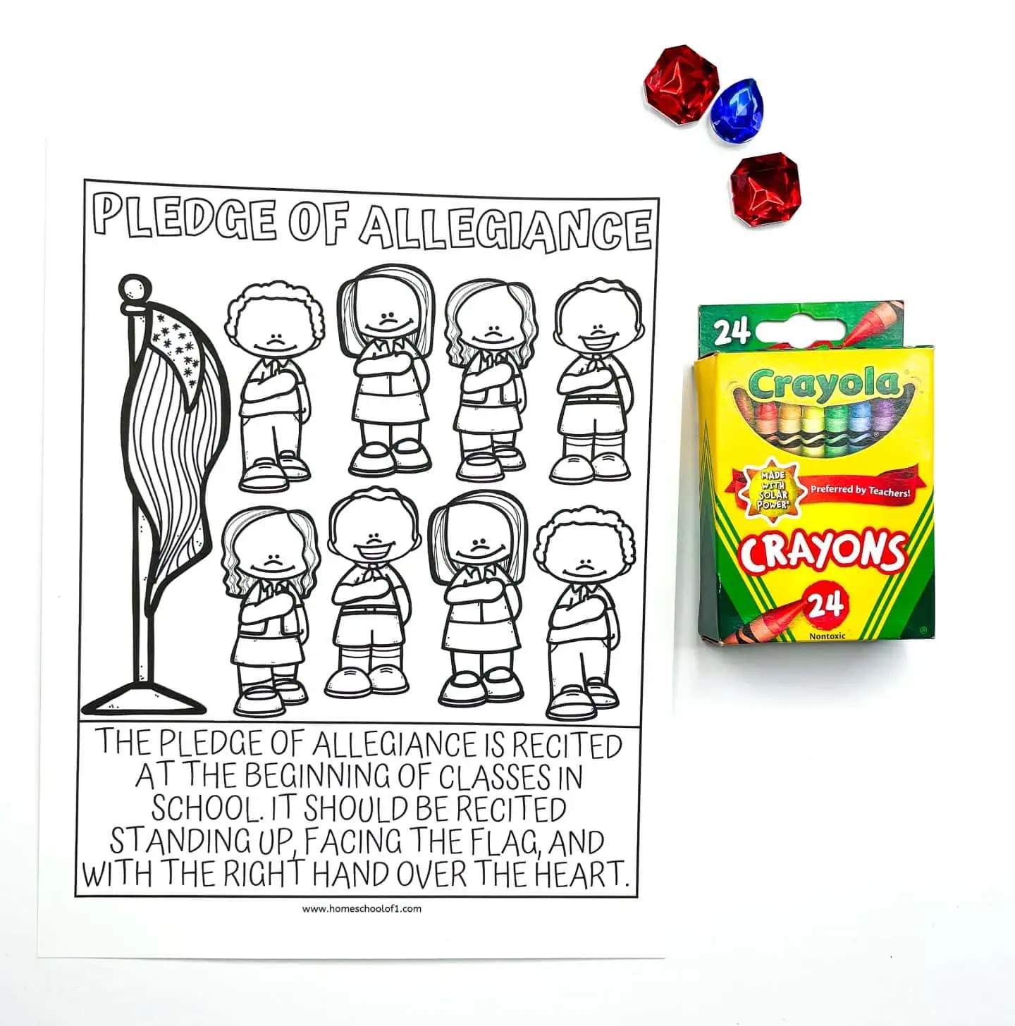 Pledge of Allegiance Coloring Sheet for Beginning Readers First grade students coloring and learning the Pledge of Allegiance with phonics activities