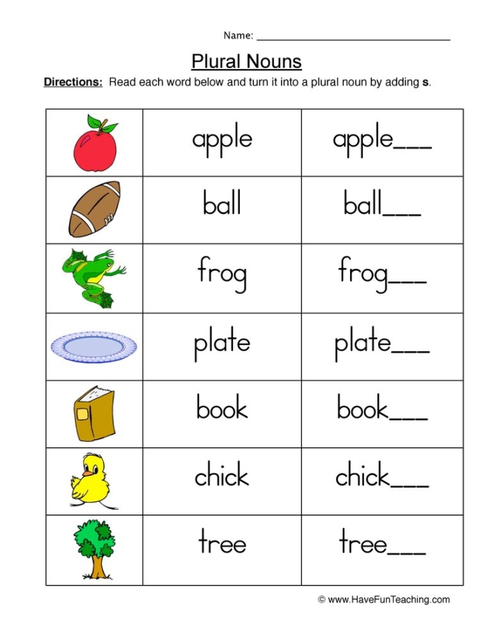 It’s Grammar Time Plural Nouns exercise sheet for grade 2 students, image 14 Second grade worksheet focusing on plural nouns practice for young learners