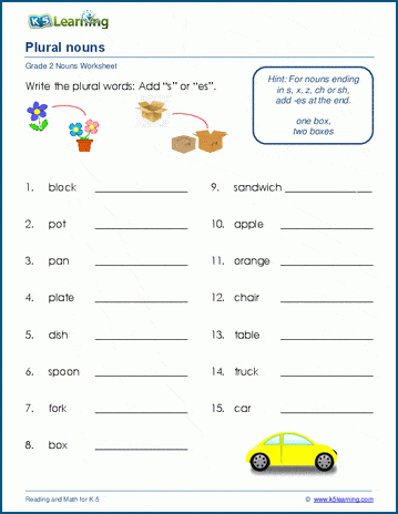 It’s Grammar Time: Plural Nouns 2 worksheet for classroom use Worksheet for practicing plural nouns transformation for second graders