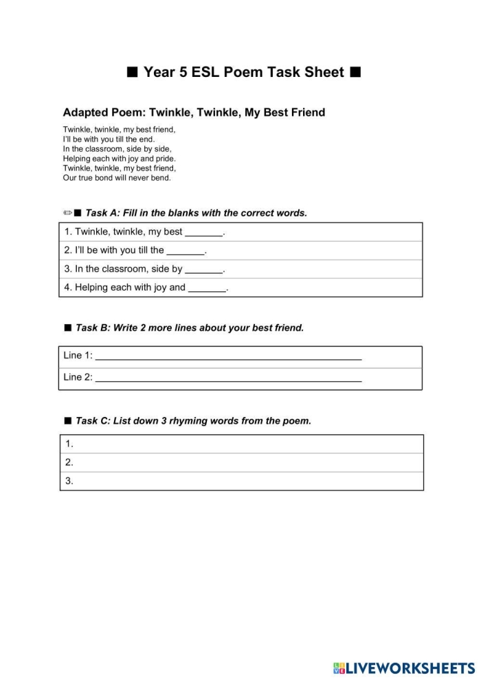 First Grade students working on the What's Up with This Poem worksheet analyzing poem structure