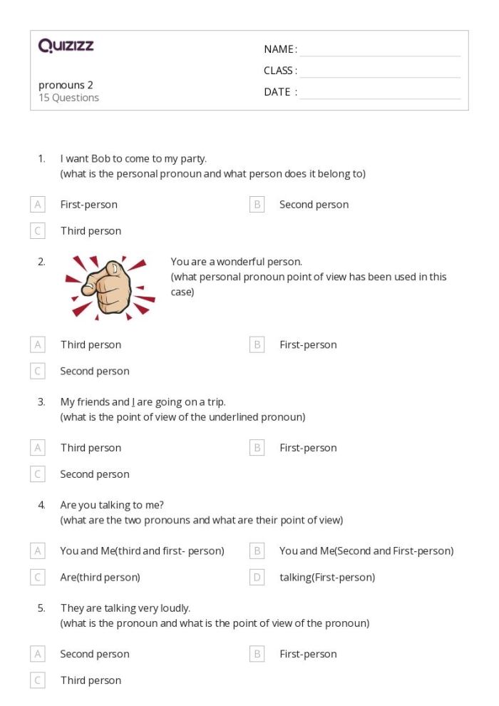 Worksheet image for teaching pronouns and point of view in sentences Point of View Pronouns worksheet for third graders focusing on first-person narrative practice