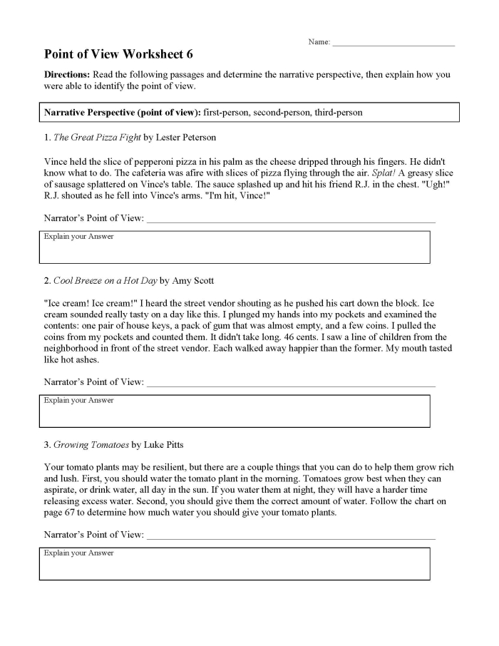 Alphabet worksheet for Third Grade Point of View Pronouns worksheet for third graders focusing on sentence analysis and first-person writing. Engaging resource to enhance understanding of narration perspectives in grammar.