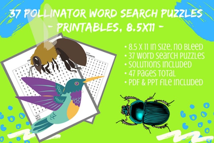 Flowers in Love Pollinators Word Search worksheet for fourth grade handwriting practice